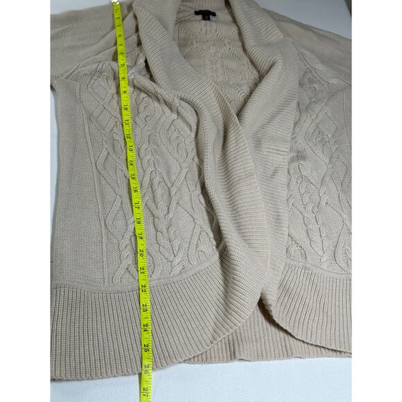 Talbots Sweater Womens Medium Tan Cable Knit Cardigan Lambswool Fisherman Office - Picture 9 of 9